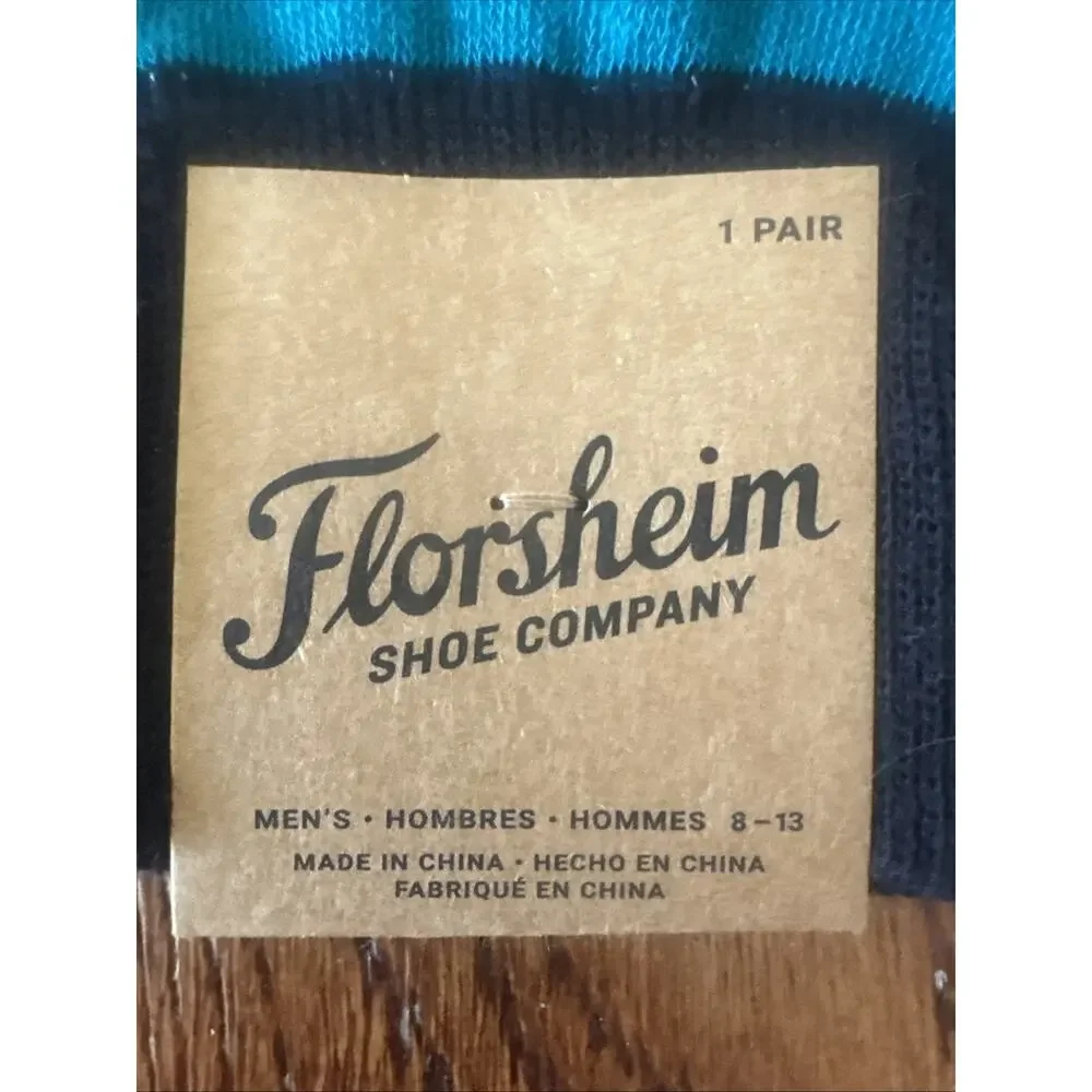 Florsheim Shoe Company Mens Fair Isle Geometric Crew‎ Socks Teal Blue Black 8-13
